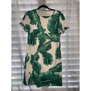 Palm Leaf Print Short Sleeve Summer Dress Size M
